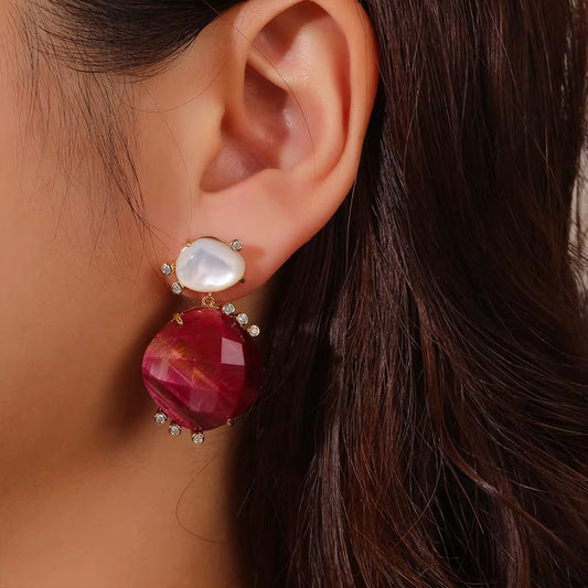 Marsera – Red Tiger Eye & Shell Earrings