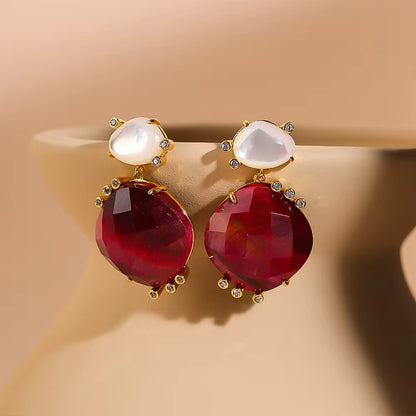 Marsera – Red Tiger Eye & Shell Earrings