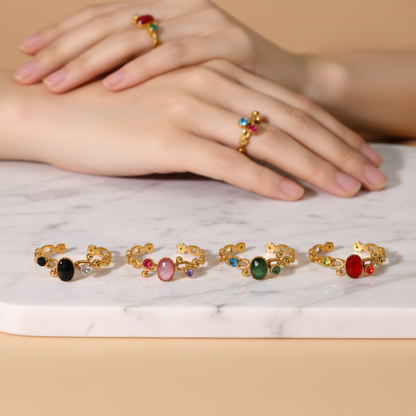 Fioré Adjustable Ring – 18K Gold Plated with Colorful Zircons